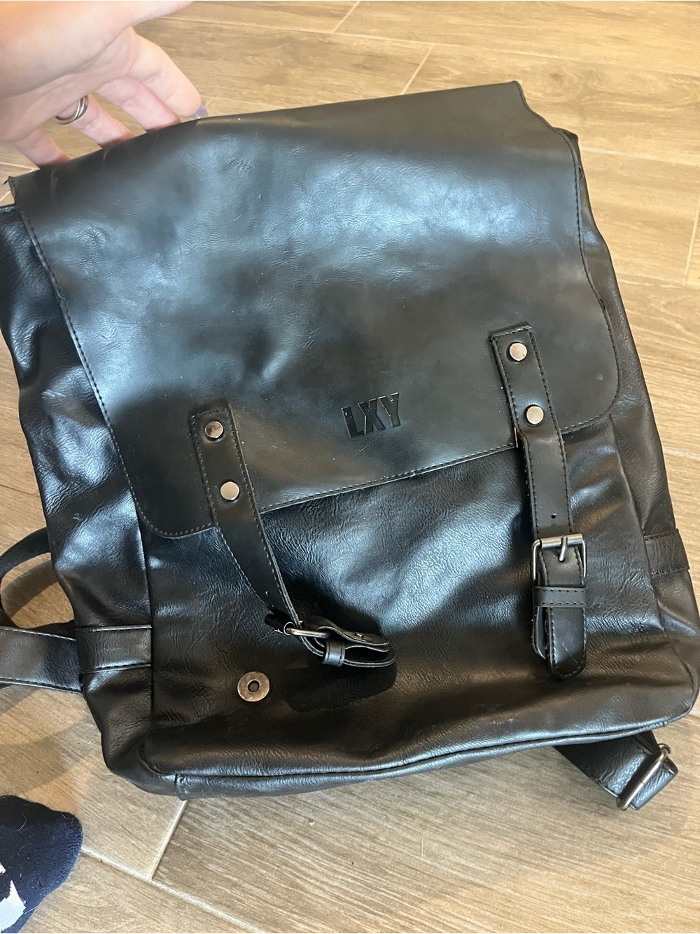 Black Faux Leather Men's Backpack
